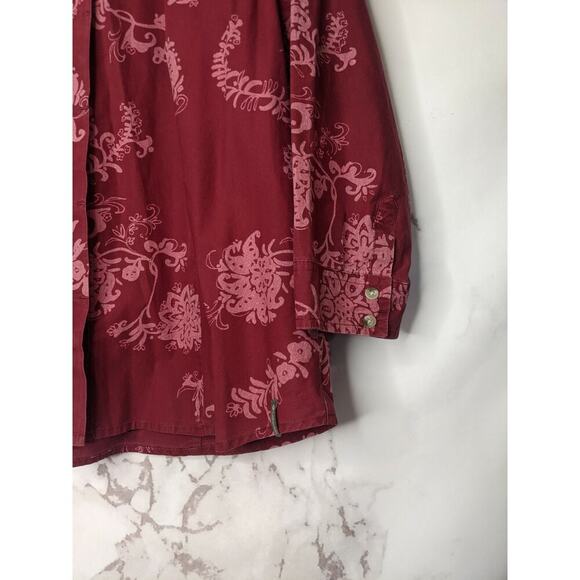 Columbia Shirt Womens XL Red Pink Button Up Front Floral Collared Cotton Tiki - Picture 4 of 7